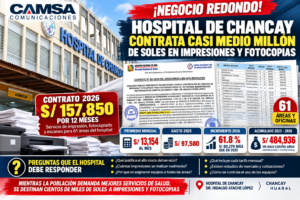 ¡CASI MEDIO MILLÓN DE SOLES EN IMPRESIONES! HOSPITAL DE CHANCAY CONTRATA S/ 157,850 PARA UN AÑO Y EL GASTO ACUMULADO EN CUATRO AÑOS LLEGARÍA A S/ 484,936