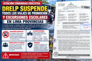 DRELP SUSPENDE TODOS LOS VIAJES DE PROMOCIÓN Y EXCURSIONES ESCOLARES EN LIMA PROVINCIAS POR RIESGO ANTE EL FENÓMENO EL NIÑO